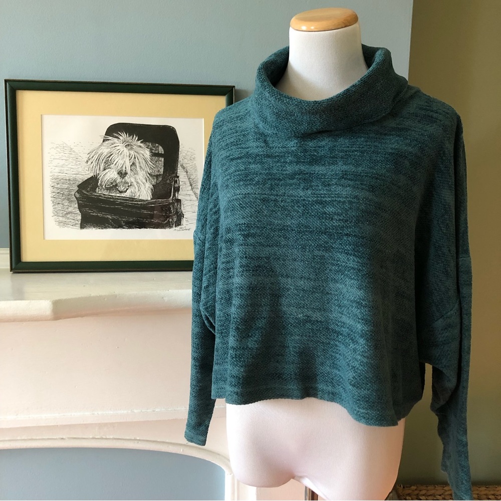 Jackie Chalkley Green Chenille Cowl Neck Sweater